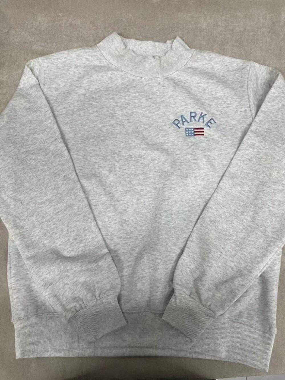 PARKE Mock Neck Sweatshirt Heather Gray Embroidered Flag Logo